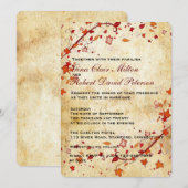 Parchment Swirls Maple Leaves  Fall Wedding Kaart (Voorkant / Achterkant)