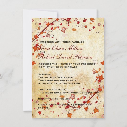 Parchment Swirls Maple Leaves Fall Wedding Kaart (Voorkant)