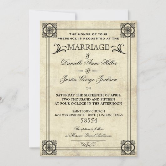 Parchment Typography Vintage Wedding Invitation Kaart (Voorkant)