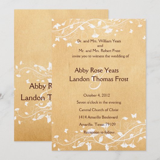Parchment White Vine Wedding Invitation Kaart (Voorkant / Achterkant)
