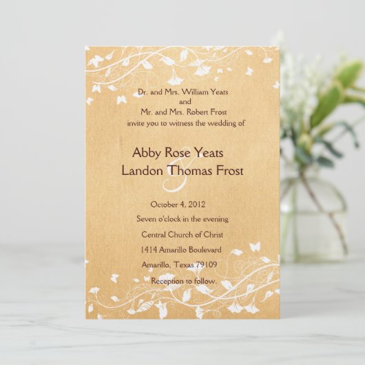 Parchment White Vine Wedding Invitation Kaart (Staand voorkant)