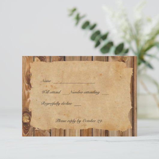 Parchment Wood Rustic Country rsvp met enveloppen (Staand voorkant)