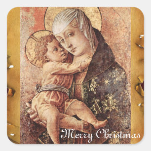 PARCHRISTMAS VIRGIN EN CHILD MERRY VIERKANTE STICKER
