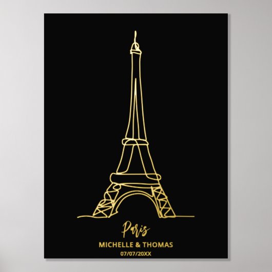 Pardon Eiffel Tower Line Art Wall Travel Coupure Folie Afdrukken (Voorkant)