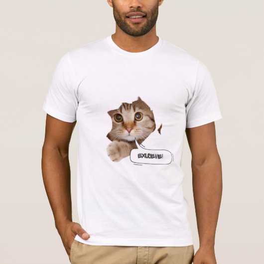Pardon? – Grappige Kat Gescheurde Papier T-Shirt (Voorkant)