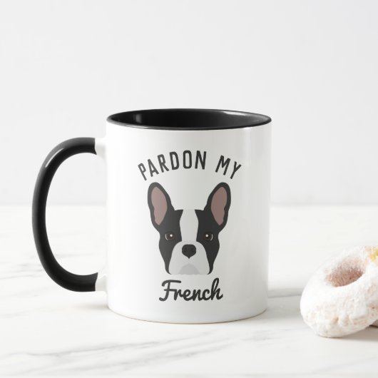 Pardon my French Black and White French Bulldog Mok (Met donut)