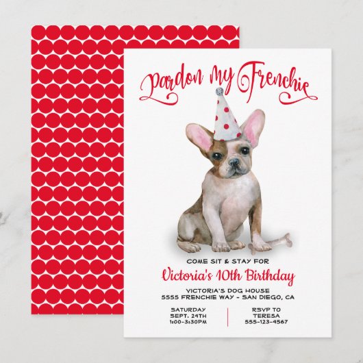 Pardon my Frenchie French Bulldog BIrthday Party Kaart (Voorkant / Achterkant)