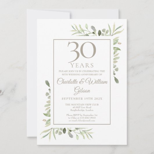 Parel 30e huwelijksjubileum groen bloemmotief kaart (Voorkant)
