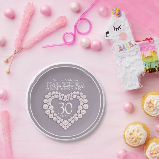 Parel 30e trouwdag aangepaste hart papieren bordje (Feest)