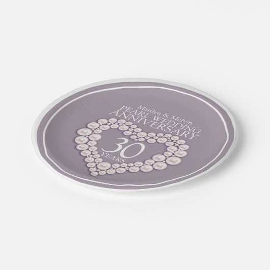 Parel 30e trouwdag aangepaste hart papieren bordje (Gekanteld)