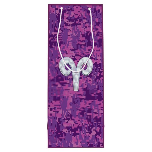 Parel Als Ram Sterrenbeeld Roze Camouflage Wijn Cadeautas (Achterkant)