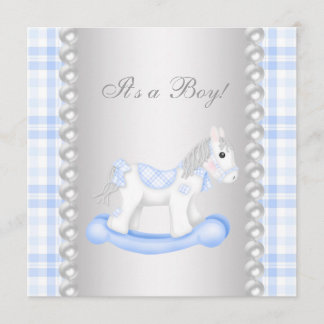 Parel Blauwe Gingham Schommelend Paard Jongens Bab Kaart