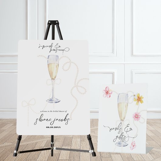 Parel, Bloemblaadjes + Prosecco | Kaarten & Cadeau Reclamebord Met Voetstuk