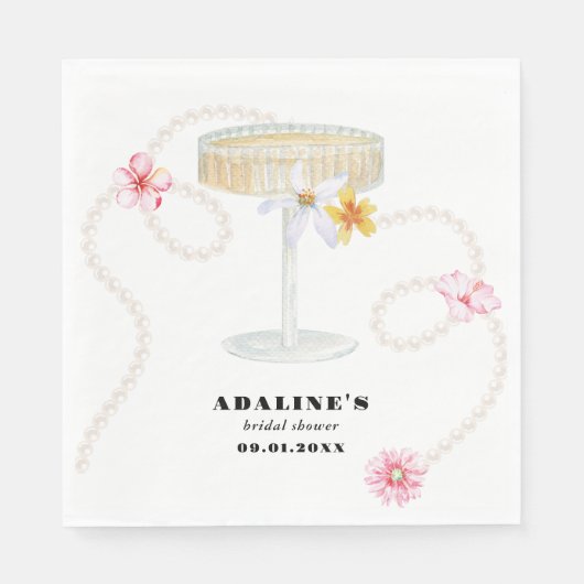 Parel, Bloemblaadjes & Prosecco | Parels & Bloembl Servet (Voorkant)