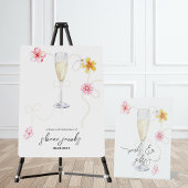 Parel, Bloemblaadjes + Prosecco | Shower Kaarten & Reclamebord Met Voetstuk