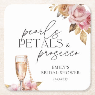 Parel Bloemen & Prosecco Bloem Bruiloft Borrel Kartonnen Onderzetters