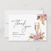 Parel Bloemen & Prosecco Bloemig Bruidsdiner Bedankkaart (Voorkant)