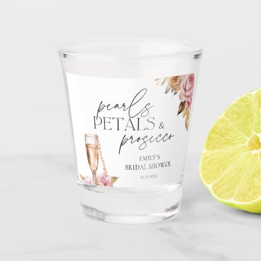 Parel Bloemen & Prosecco Bloemig Bruidsdiner Shot Glas (Voorkant)