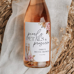 Parel Bloemen & Prosecco Bloemig Bruidsdiner Wijn Etiket