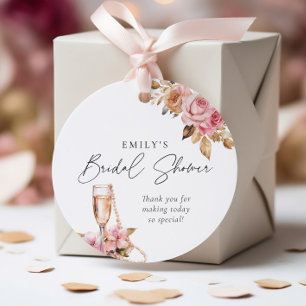 Parel Bloemen & Prosecco Bloemige Bruiloftsdouche Bedankjes Labels