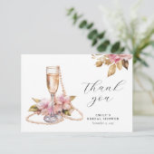 Parel Bloemen & Prosecco Bloemrijke Bruidsdouche Bedankkaart (Staand voorkant)