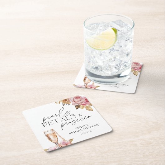 Parel Bloemen & Prosecco Bruidsfeest Kartonnen Onderzetters (Insitu)