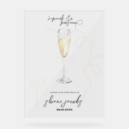Parel, Bloemen + Prosecco | Parel Bruidsdouche Acryl Bord