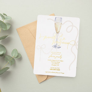 Parel, Bloemen + Prosecco Parel Bruidsmeisjesfee Folie Uitnodiging