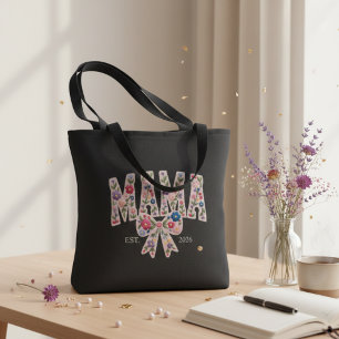 Parel Bloemige Varsity Mama Vrouwelijk Design Tote Bag