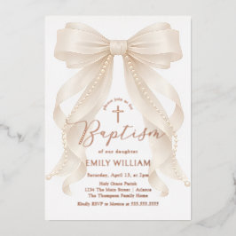 Parel Boog Meisje Doop Christening Folie Uitnodiging