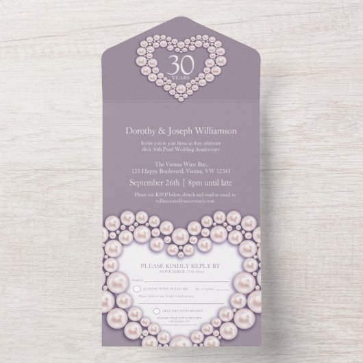 Parel bruiloft 30 jaar evenement alles erin all in one uitnodiging (Binnen)