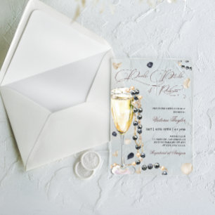 Parel Bruiloftsborrel Kralen Bloemen en Prosecco Acryl Uitnodigingen
