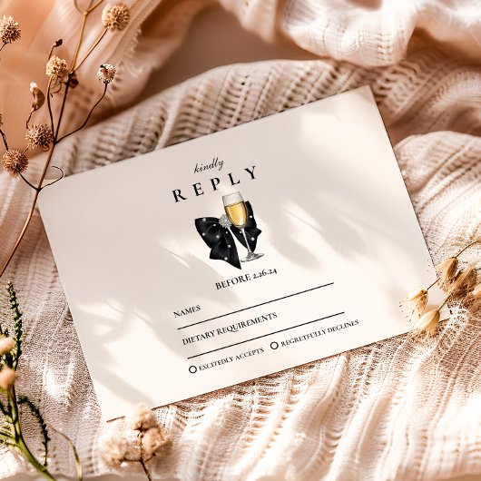 Parel Champagneglas Afstuderen RSVP Kaartje