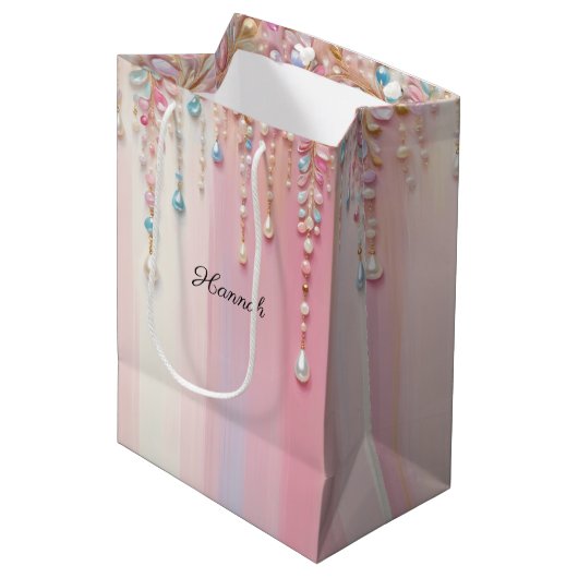 Parel Dangles en Pastel Stripes Medium Cadeauzakje (Voorkant Gekanteld)