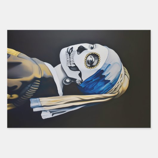 Parel Earring schedel Vermeer Parodie Decoupage L  Inpakpapier Vel (Voorkant)