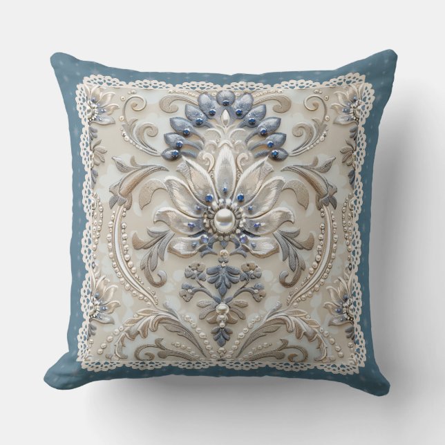 Parel Elegantie: Kristal geborduurd patroon gooien Kussen (Voorkant)