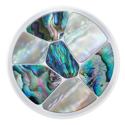 Parel en Abalone - Voronoi Cells Mosaic Keramische Knop (Voorkant)