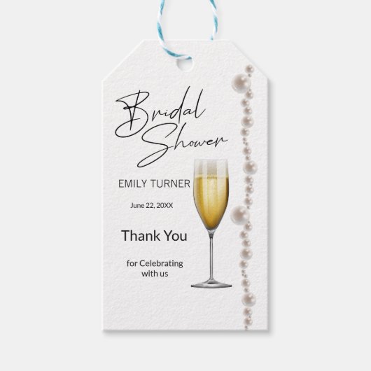 Parel- en champagne bruidsdouche cadeaulabel (Voorkant)