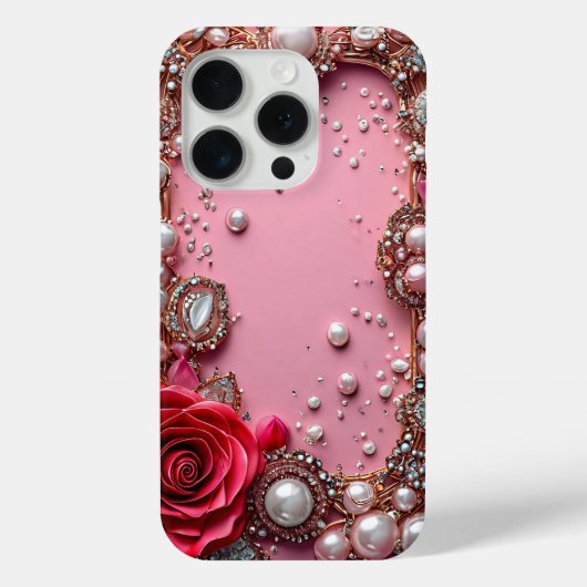 Parel en een Gedetailleerde Rode Roos Case-Mate iPhone Case (Achterkant)