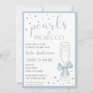 Parel- en Prosecco Blauwe Strik Bruidsuitnodiging Kaart