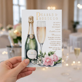 Parel- en Prosecco Bloemenelegantie Bruidsdouche Folie Uitnodiging