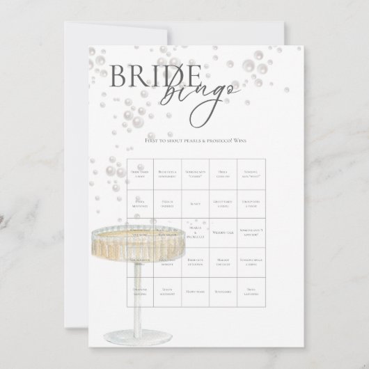 Parel- en Prosecco Bruidsbingo-spel Kaart (Voorkant)