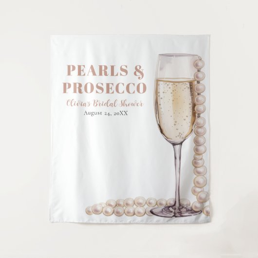Parel- en Prosecco Bruidsbruiloft Foto Achtergrond Wandkleed (Voorkant)