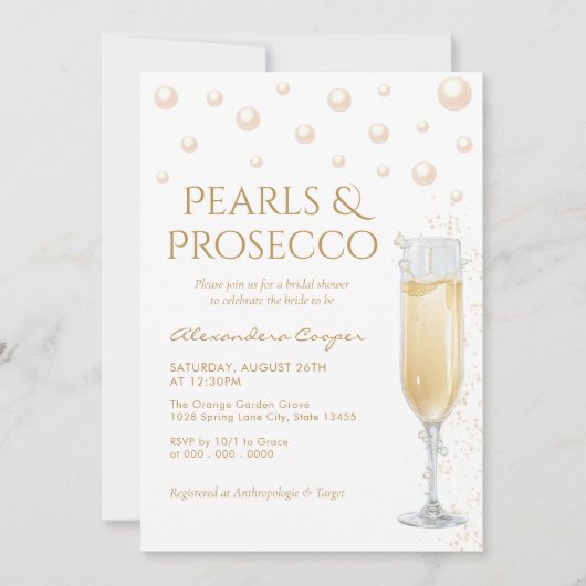 Parel- en Prosecco Bruidsdiner Kaart (Voorkant)