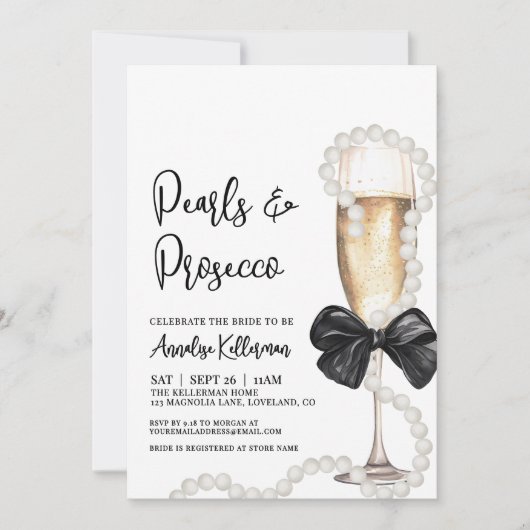 Parel en Prosecco Bruidsdiner Kaart (Voorkant)