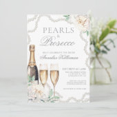 Parel en Prosecco Bruidsdiner Kaart (Staand voorkant)