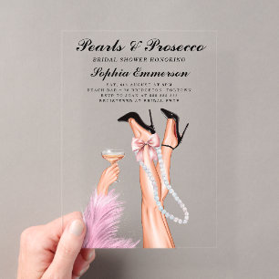 Parel- en Prosecco Bruidsdouche Acryl Uitnodigingen