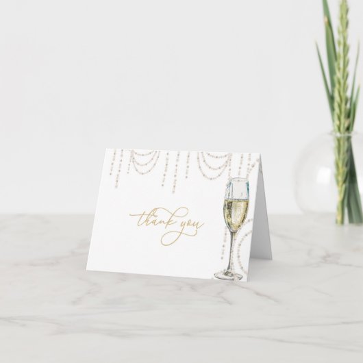 Parel- en Prosecco Bruidsdouche Bedankkaart (Voorkant)