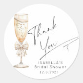 Parel en Prosecco Bruidsdouche Bedankt Ronde Sticker (Voorkant)