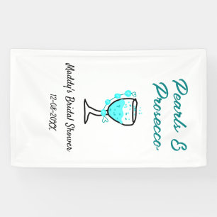 Parel- en prosecco-bruidsdouche blauw zwart naam spandoek